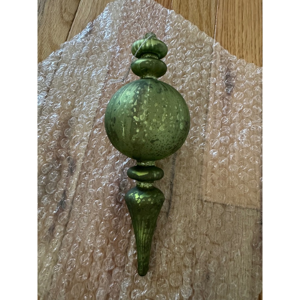 Vintage Style Sage Green Mercury Glass Finial Christmas Ornament 8 Inch